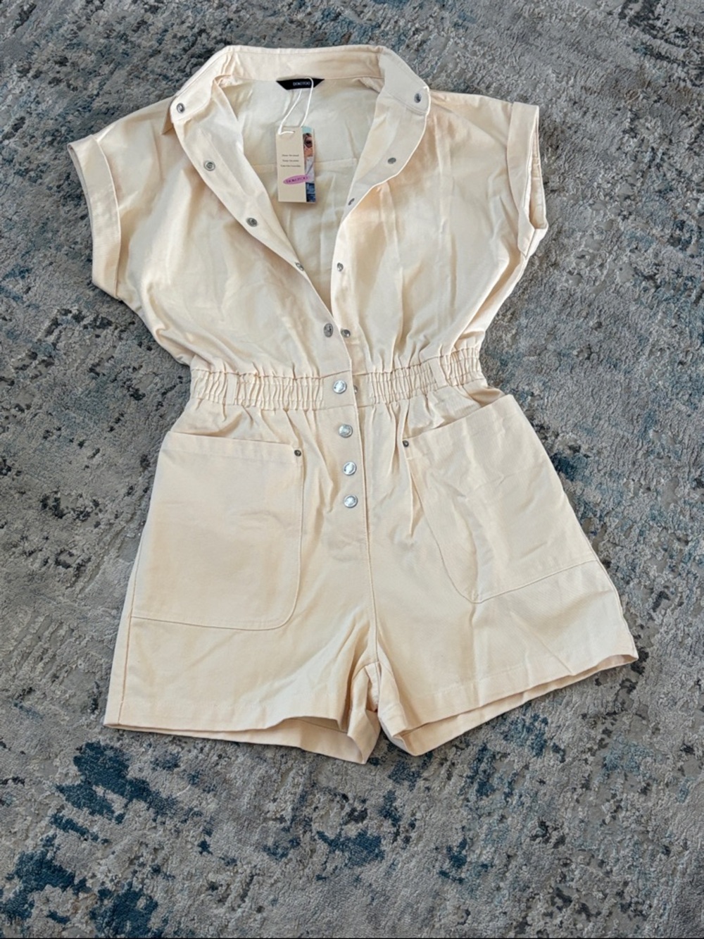 Casual Cream Button-Front Short Romper